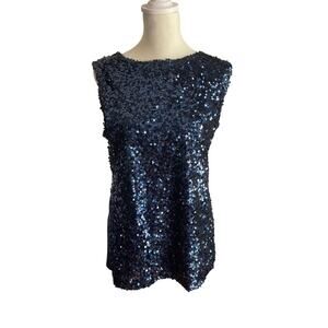 NWT Women’s Talbots size S Sequin Sparkle Navy Blue Sleeveless Blouse